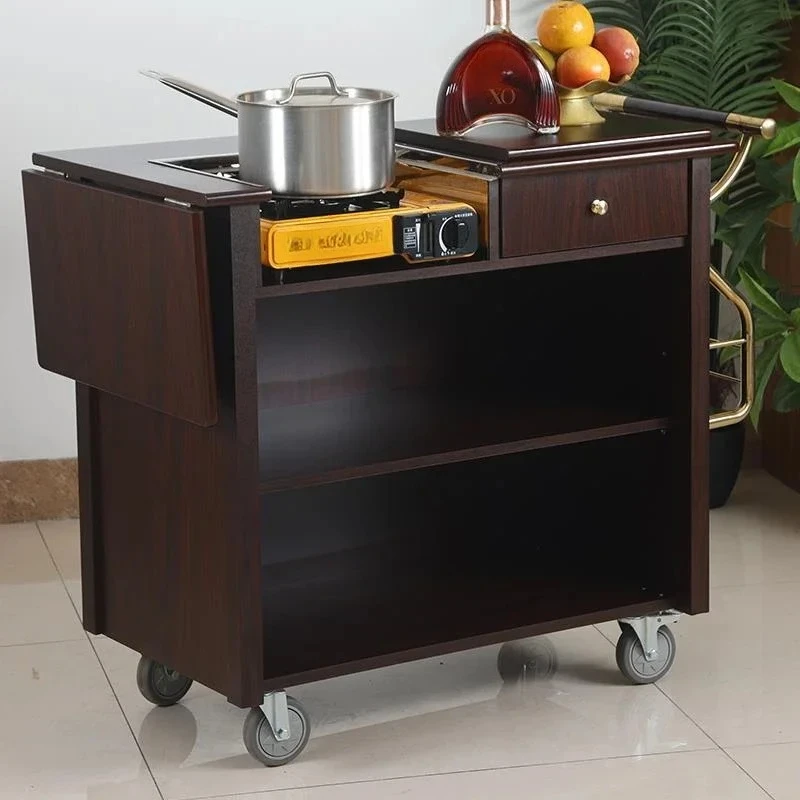 

cassette stove cooking cart, hotel mobile inlaid single stove cooking cart, black walnut abalone cart