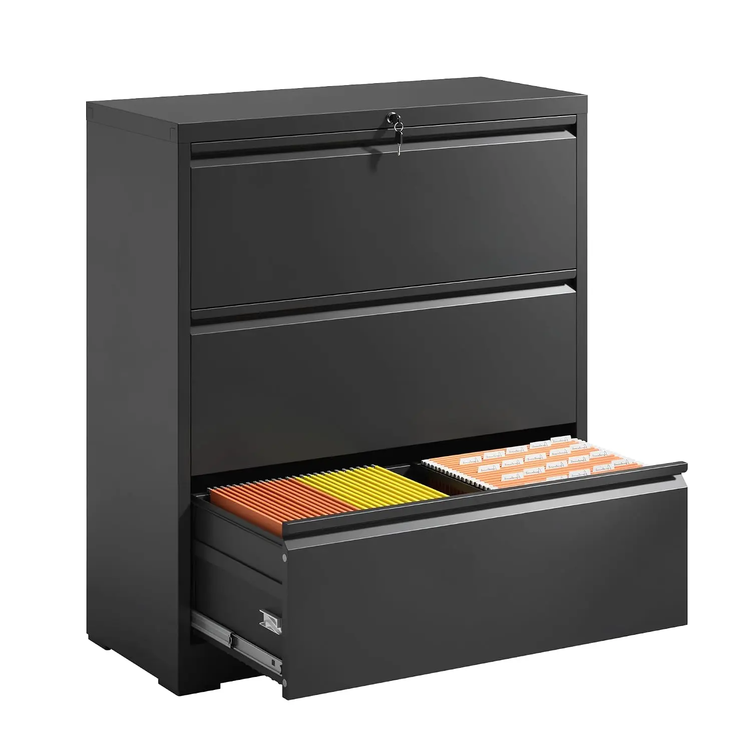 3 Drawer Metal Lateral File Cabinet with Lock, Heavy Duty Steel Storage for Home Office Legal Letter A4, Customized