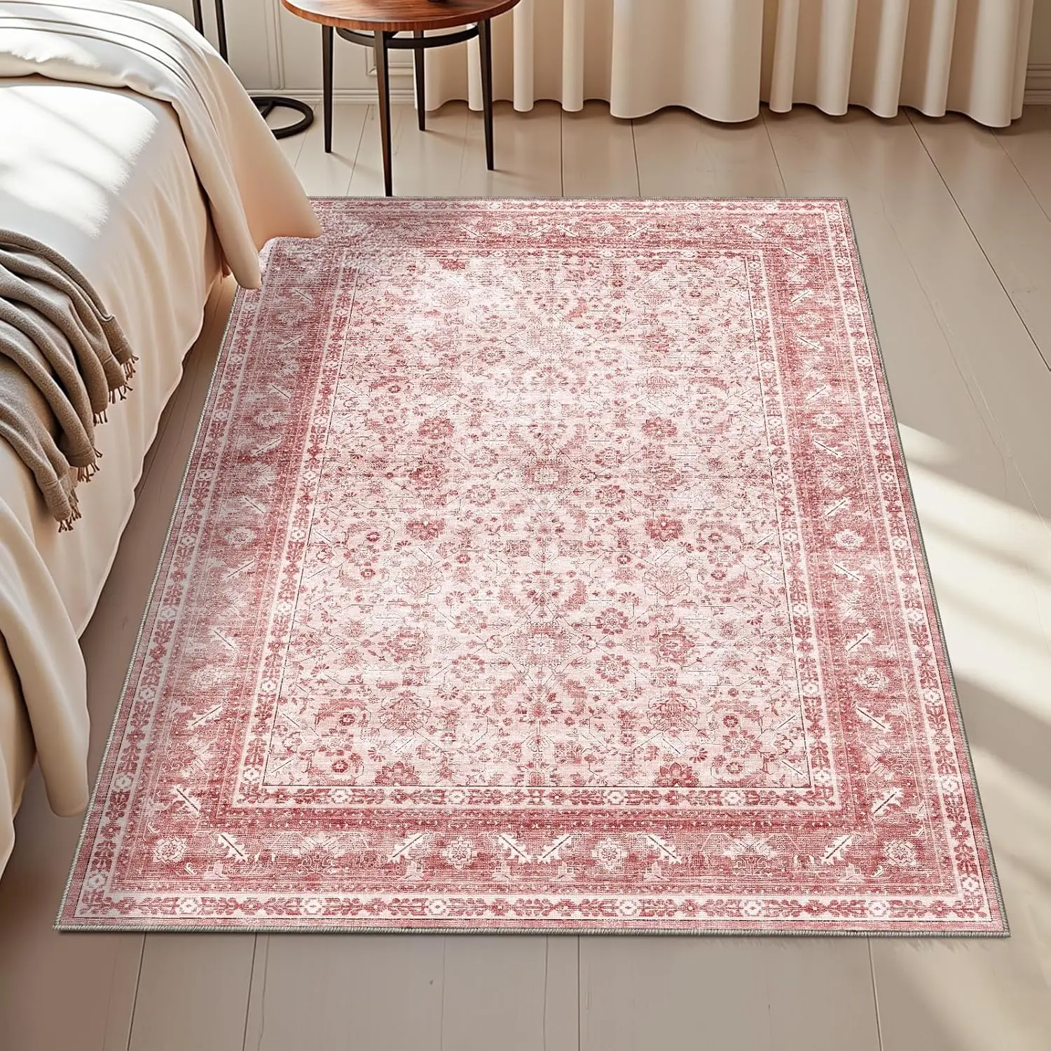 Rectangular Retro Traditional Carpet Bedroom Living Room Carpet Pink White Soft Anti Slip Floor Mat Home Living Room Decoration