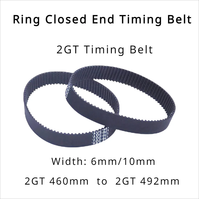 Durable Closed Loop Rubber 2GT Timing Belt for  3D Printer -460 466 468 470 476 478 480 484 488 490 492mm Length