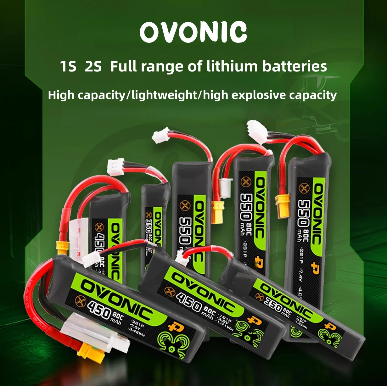 

For OVONIC 4S Lipo Battery 80C/100C 300/550/650mAh 14.8V Battery with XT30 Connector For RC FPV Racing Drone Quadcopter