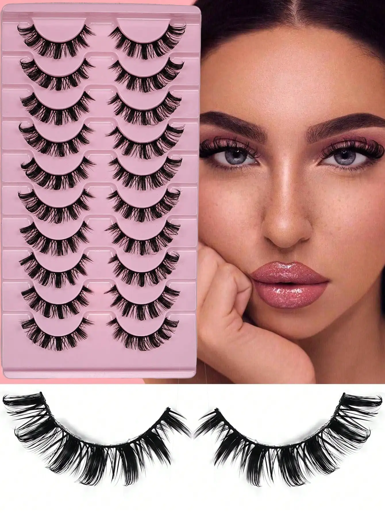 10 Paar russische Wimpernband-Strips, DD-Curl, flauschige Kunstwimpern aus Nerzimitat, weich und natürlich – Detail 1