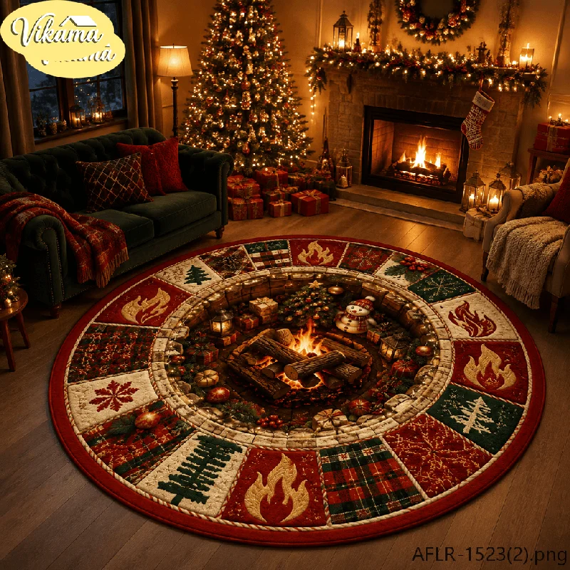 VIKAMA Christmas Spiced Wine Faux Braided Round Area Rug Non Slip Durable Floor Mat for Office Living Room Holiday Home Decor