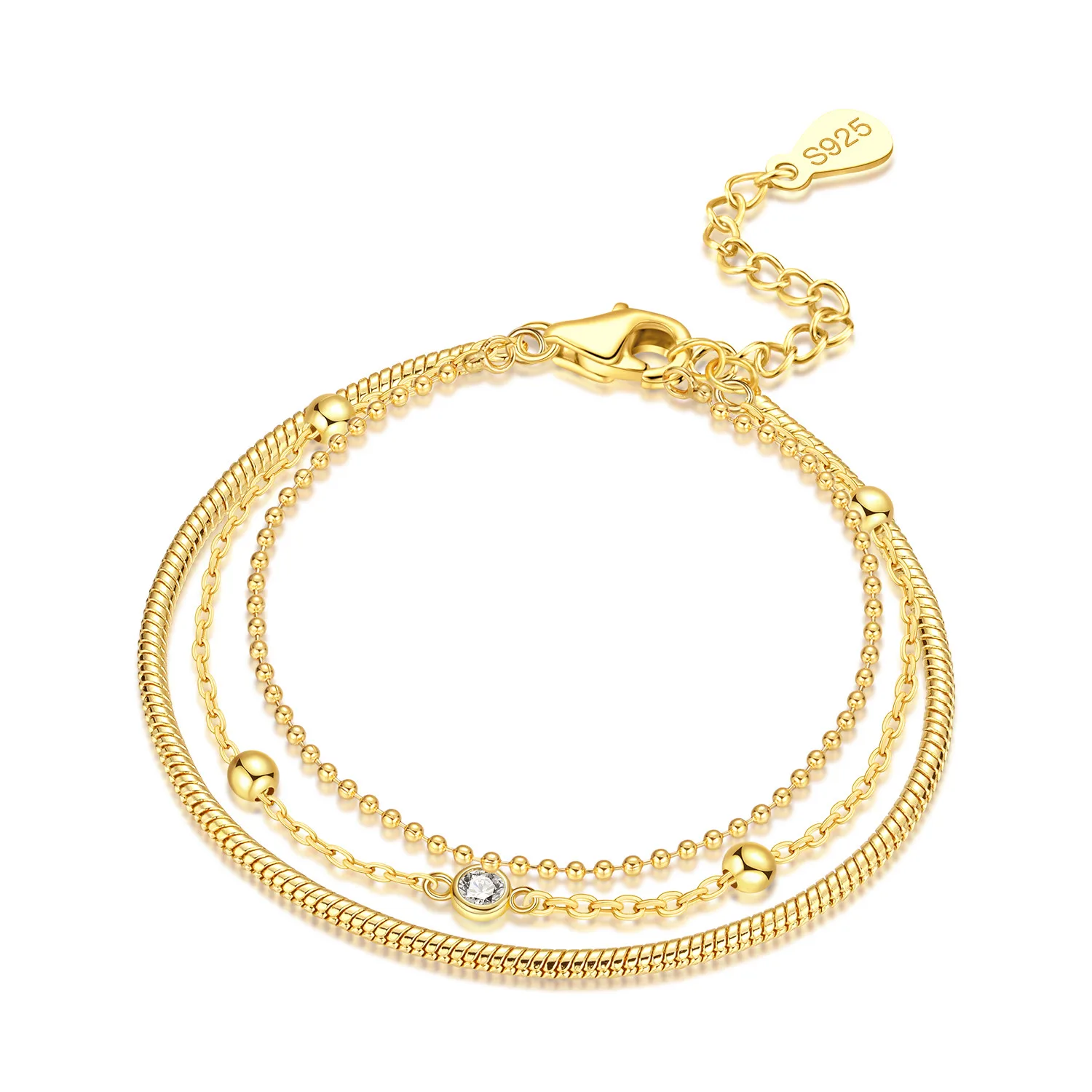 CYCUFF S925 Sterling Silber 18K Gold 3-lagiges Armband mit Kettengliedern für Damen, Schmuck, Party, trendige Geschenke zum Jahrestag