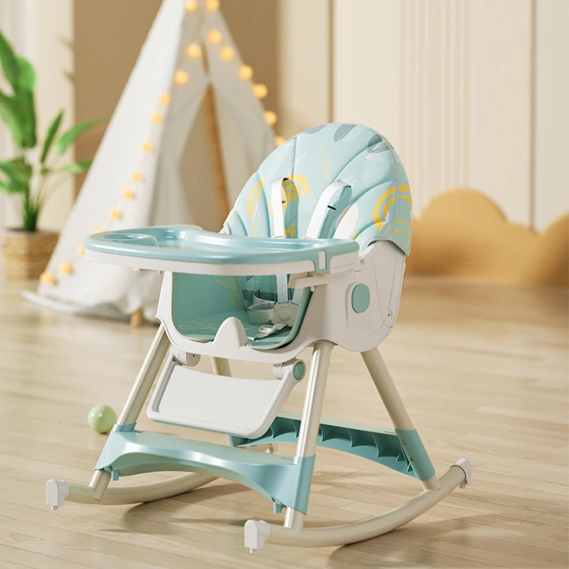 Rocker swing  baby high chair 3 in 1 plastic high chair baby feeding portable dining chairs for kids foldable with wheels