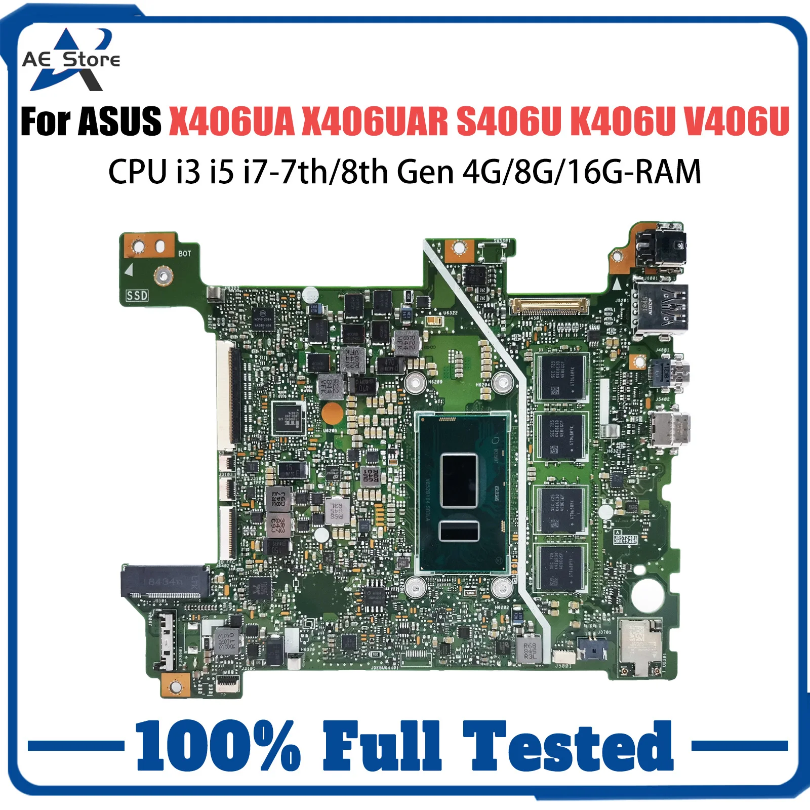 

X406UA Laptop Motherboard For ASUS VivoBook S14 X406UAR S406U K406U V406U Y406U Mainboard With CPU i3 i5 i7-7th/8th Gen 4G/8G/16