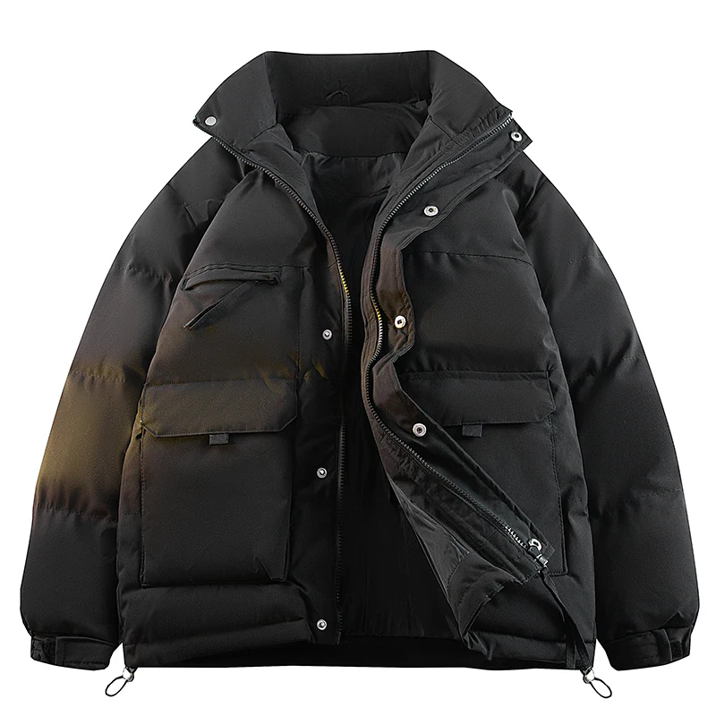 

Men's White Duck Down Warm Casual Coat Hooded Short Parkas Down Jacket Men's Tooling Solid Color Down Jacket Snow Windbreaker