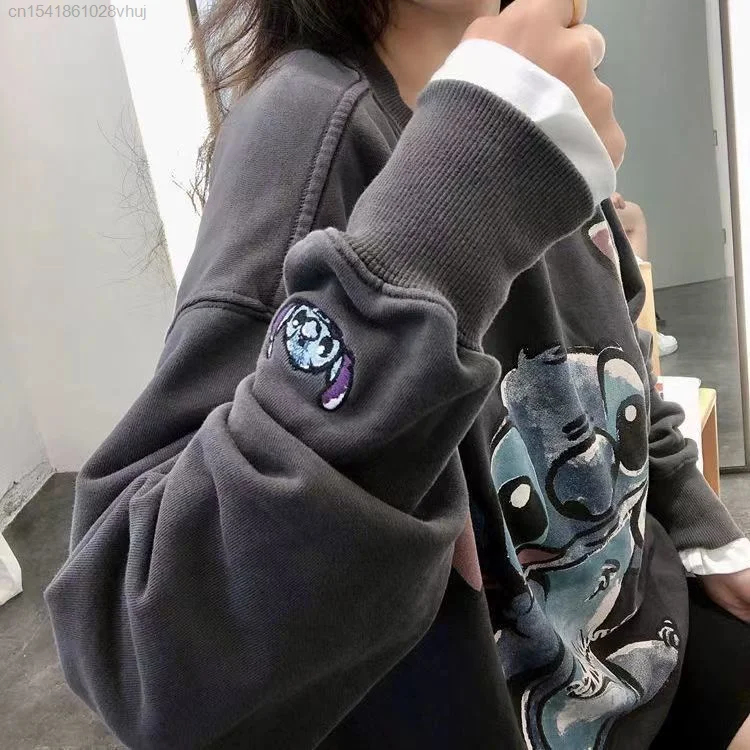 Disney Stitch Y2k Print Hoodie Girls Loose Hip Hop Yk2 Grunge Pullover Top Long Sleeve Streetwear Couple Korean Style Swearshirt