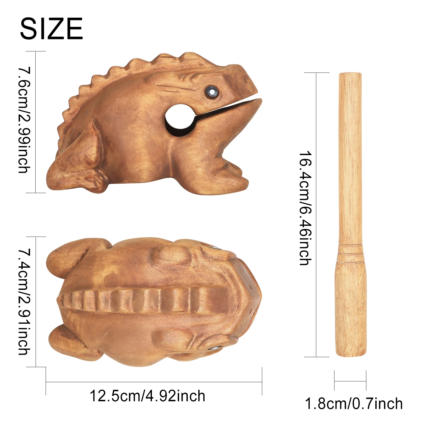 J217 Wooden Frog Guiro Percussion Instrument Solid Frog Sound Maker with Stick Orff Musical Toy for Early Education Rhythm Train