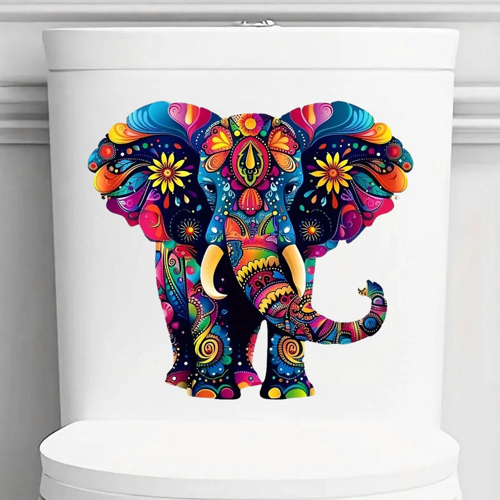 QT2656#Elephant Vibrant Bright Bathroom for Home Decoration, Vinyl Decals, Art Paper, Outdoor Indoor Use