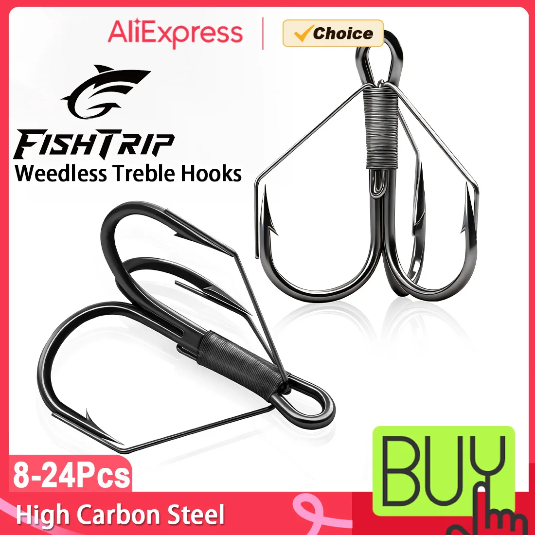 Fishing Hook Treble - FishTrip 8-24 قطعة، خطافات ثلاثية غير