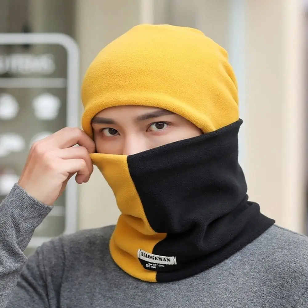 

Fashion Thicken Men's Neck Warmer Hat Velvet Snood Pullover Cap Men Color Blocking Neckerchief Windproof Hat Hiking