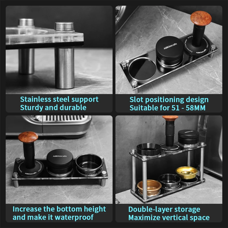 AliKiscafe Coffee Tamper Station 51mm 54mm 58mm Distributor Holder Stand Filter Basket Rack Espresso Accessories Barista Tools