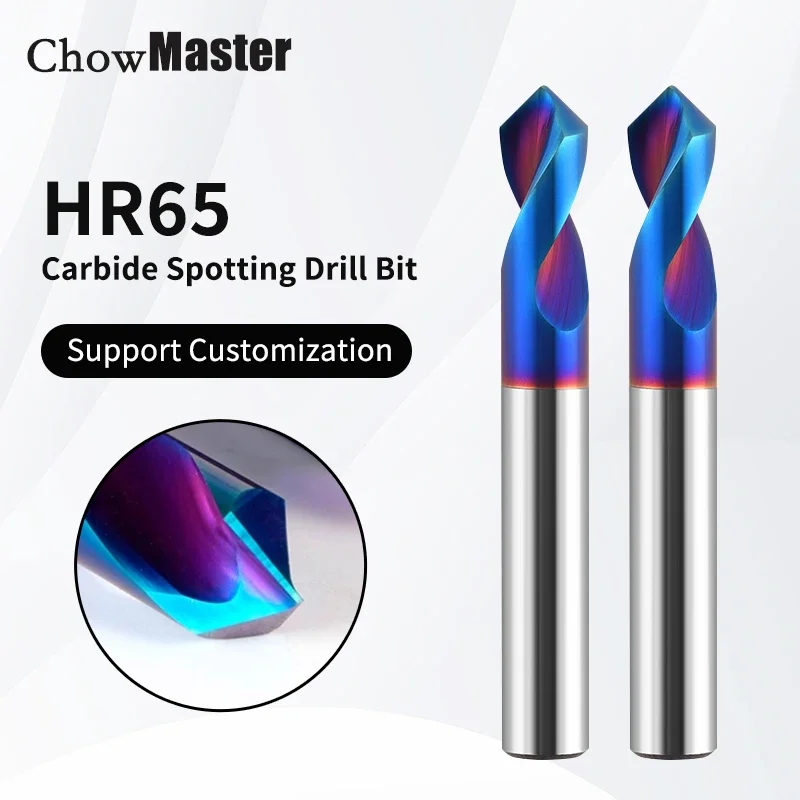 Chowmaster HRC65 คาร์ไบด์ Spotting เจาะบิต 2 ขลุ่ย NANO เคลือบ 90 องศา 2-12 มม.เหล็กทังสเตน Center เจาะเครื่องตัด CNC