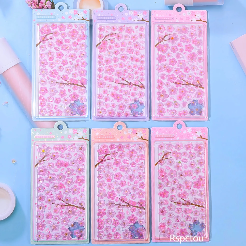 1 Stück Kawaii Blumen Rosa Sakura Relief-Aufkleber Kirschblüten Cartoon-Sticker Scrapbook Handy Laptop Dekoration Zubehör
