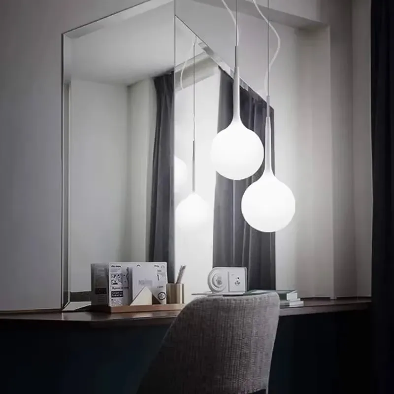 

Nordic Milky Glass Pendant Light Modern Round Hanging Lamp Cafe Hotel Lobby Hallway Bedroom Minimalist Lighting Fixture