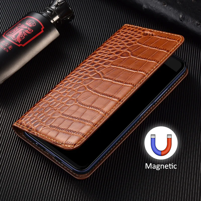 Étui à rabat pour OPPO Realme GT 7 GT7 Pro, couverture magnétique en cuir véritable, peau de vache de luxe, motif Crocodile, poche pour cartes, étui portefeuille