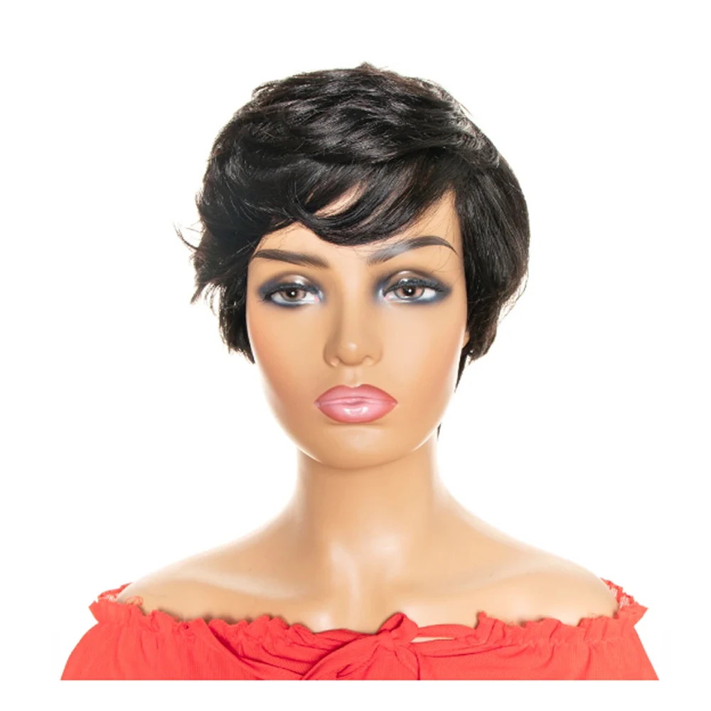 Short Straight Bob Wig Pixie Cut Wig Human Hair For Black Women Machine Made Wigs With Bangs Human Hair Cheap Wig Black