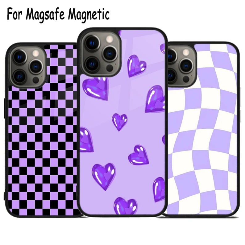 

Purple pattern Wireless Charge Magsafe Phone Case For iPhone 15 16 14 13 11 12 Pro Max Plus Magnetic Bumper Cover