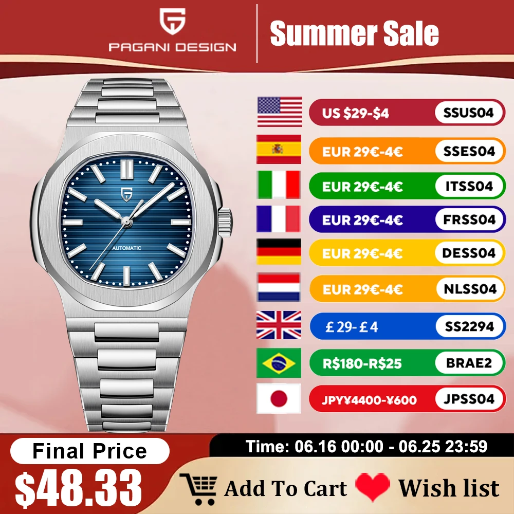 PAGANI DESIGN Automatic Watch For Men Mechanical Watches Men Top Luxury Sports Waterproof Sapphire Stainless Steel Reloj Hombre