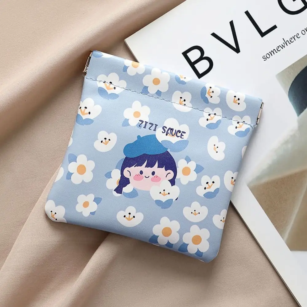 New Automatic Closing Mini Cosmetic Bag Cartoon Pattern Portable Makeup Pouch Soft Pu Leather Travel Storage Bag