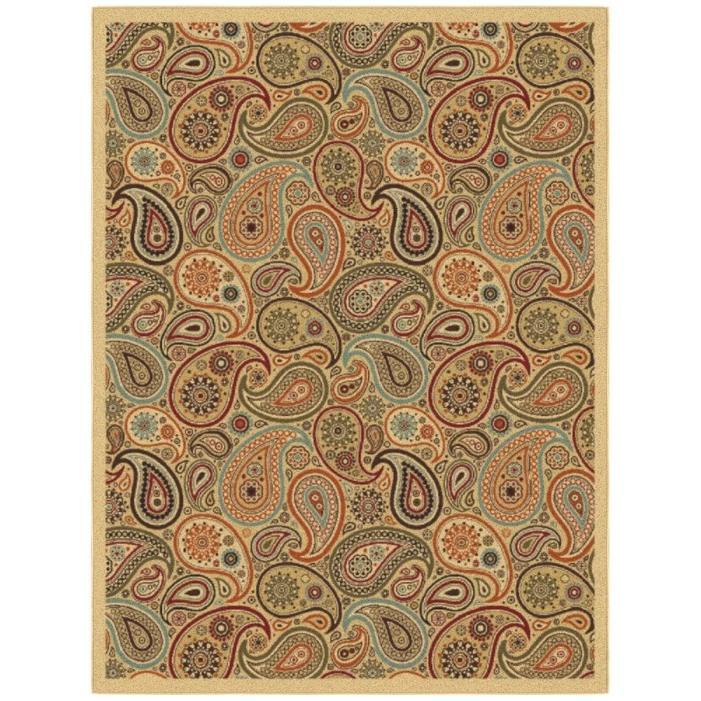 

2024 USA Machine Washable Non-Slip Rubberback Paisley 5x7 Indoor Area Rug, 5' x 6'6", Beige