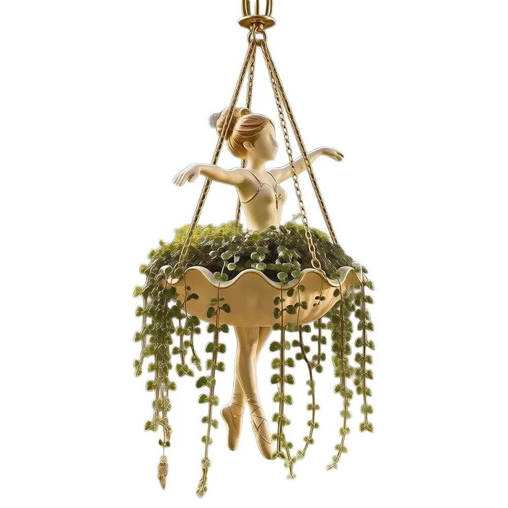 Artistic Ballerina Hanging for Succulents Resin Decorative Plant Holder with Graceful Dance Pose 6 D x 4 W x 4 H