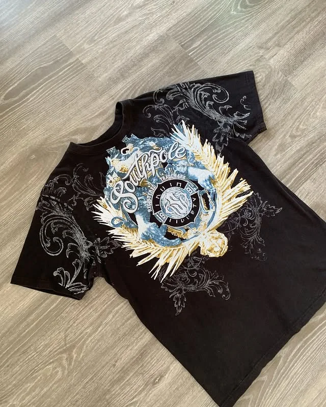 

Dark Southpole T-Shirt Mens Streetwear Vintage Gothic Theme Clothing Fashion Edgy Floral Design Short Sleeves Unisex Baggy Tops