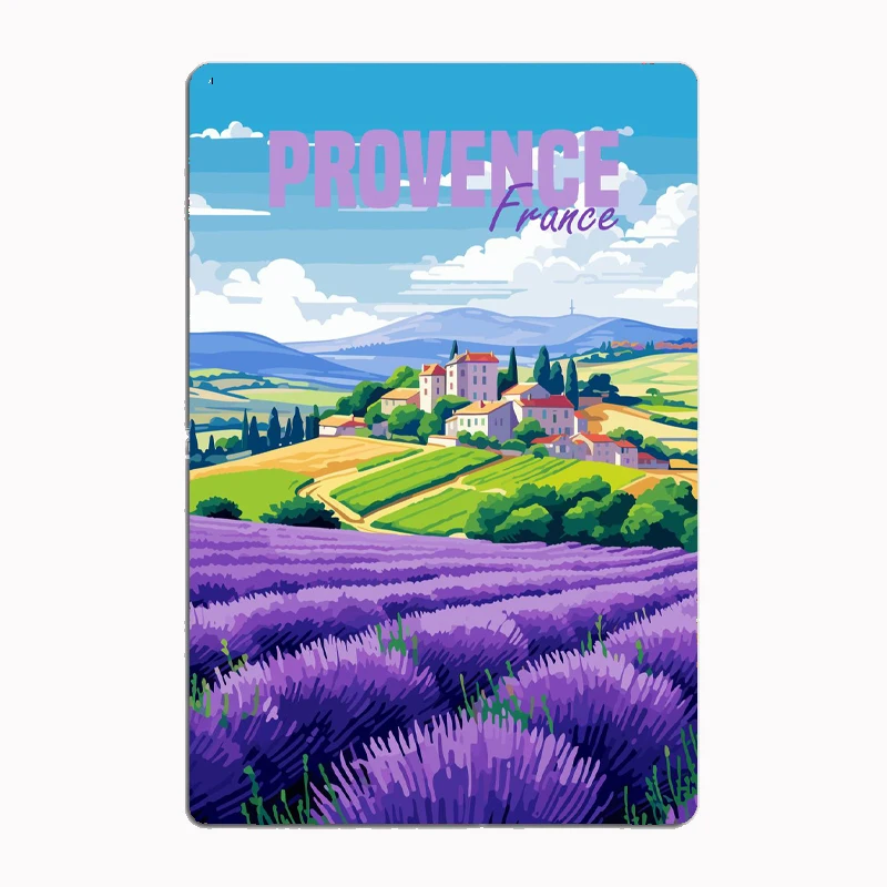 Provence France Lavender Fields Travel Spot Vintage Posters Metal Sign Kitchen Wall Art Decor Garage Room Decor Tin Home Decor