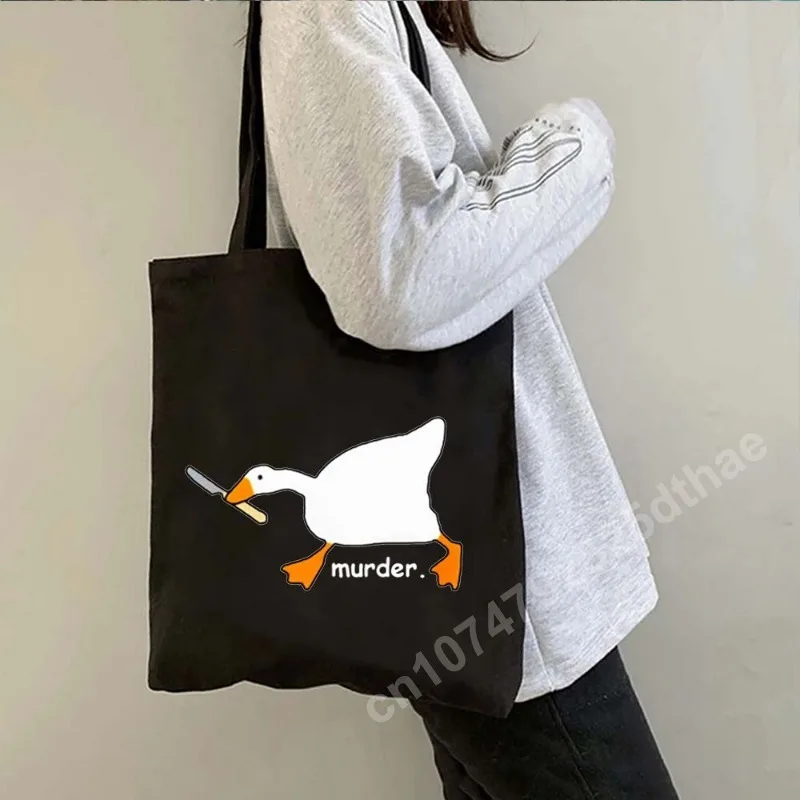 Funny Honk Untitled Shoulder Bag Goose Game Meme Duck Cute Cartoon Animal Canvas Tote Bags Harajuku Shopping Shopper Handbags