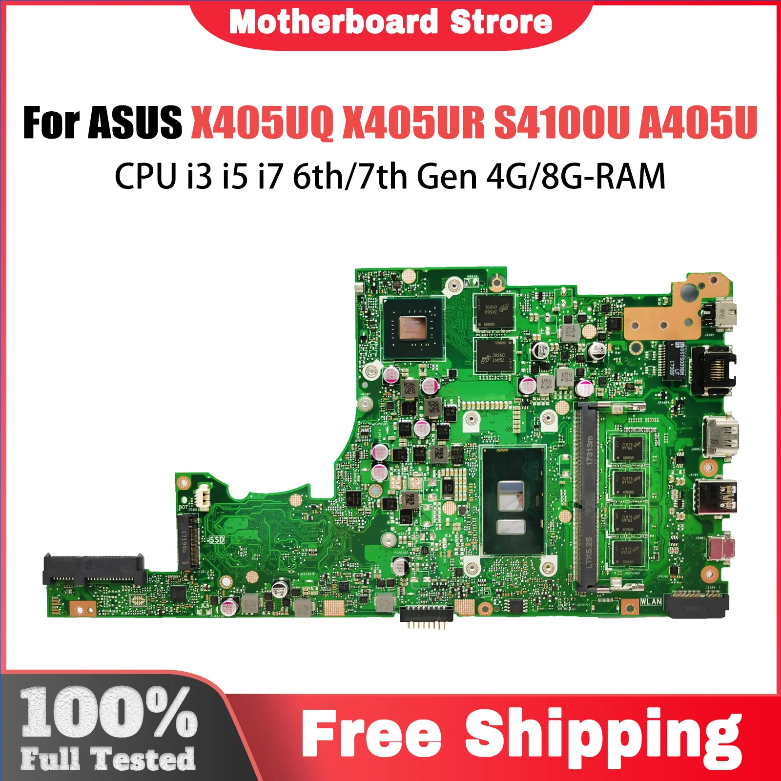 X405UQ For ASUS X405UR S4100U X405UA V405U A405U S405U K405U F405U Laptop Motherboard CPU i3 i5 i7 6th/7th Gen 4G/8G-RAM