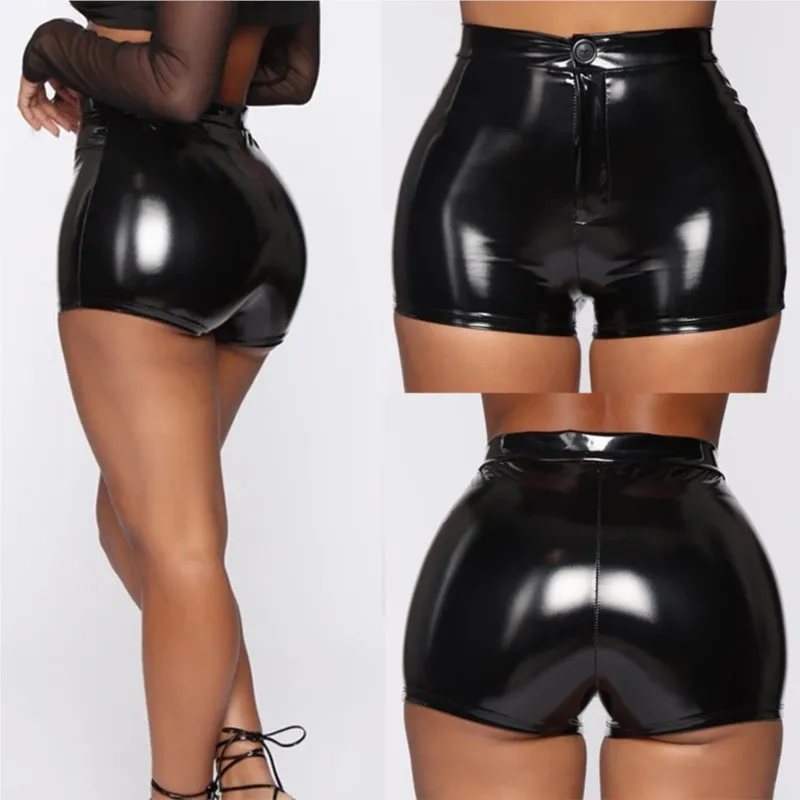 High Waist Shorts Stretchy Sexy Shiny Booty PU Leggings Fashion Bottoms For Dance Festival Club Female Clothing New