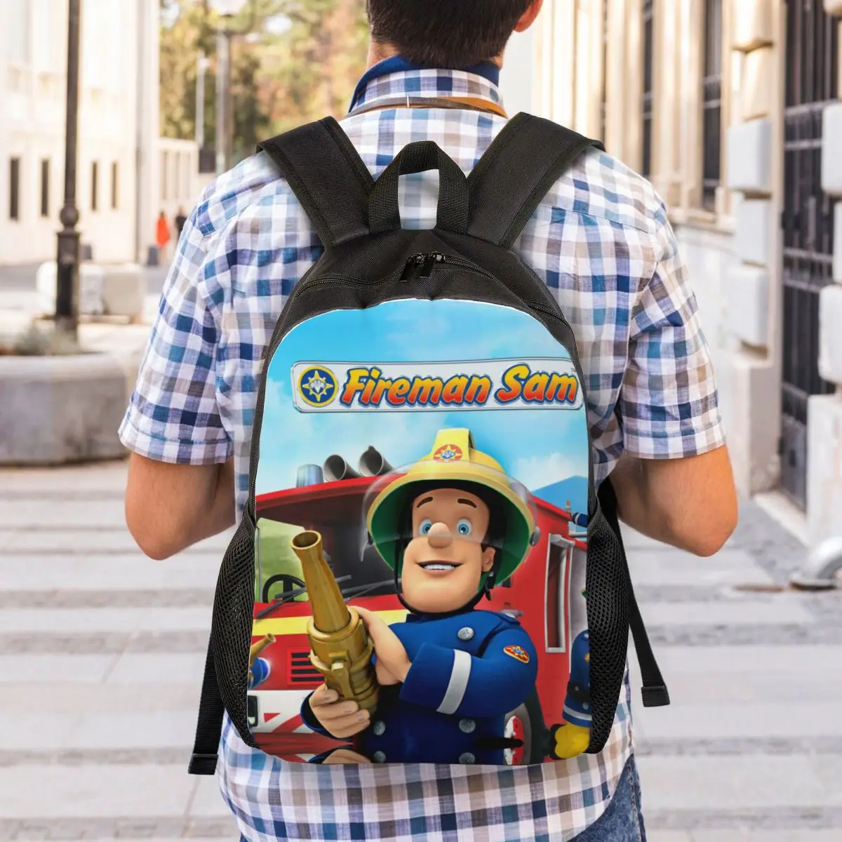 Custom Fireman Sam Backpacks for Women Men School College Students Bookbag Fits 15 Inch Laptop Cartoon Firefighter Bags