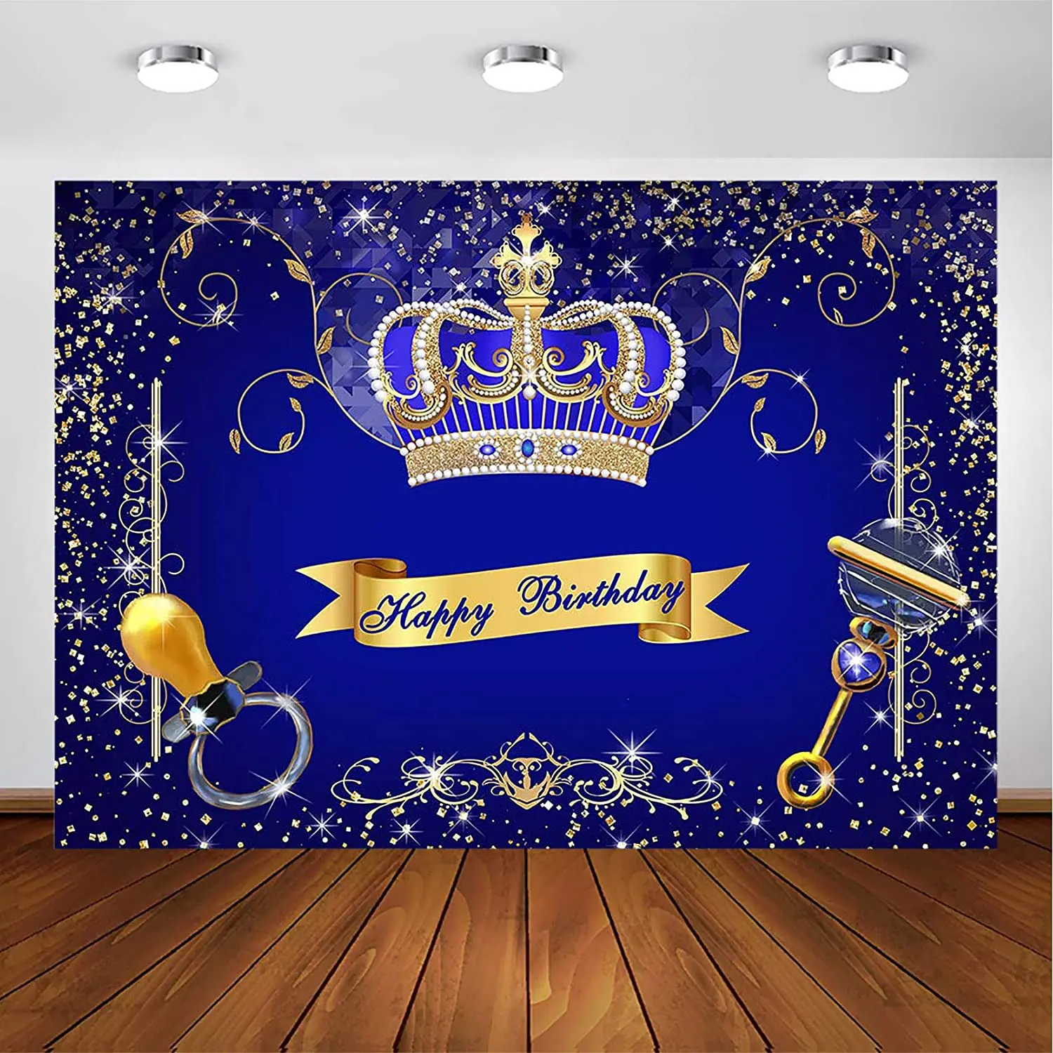 

King Crown Happy Birthday Party Banner Photography Backdrop Royal Baby Prince Bday Party Celebration Decoration Background