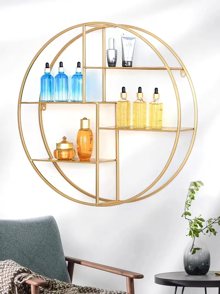 Iron Wall Shelf Wall Hanging Living Room Bedroom Rack Round Wall Decoration Wall Storage Holder Suitable Restaurant Hair Salon