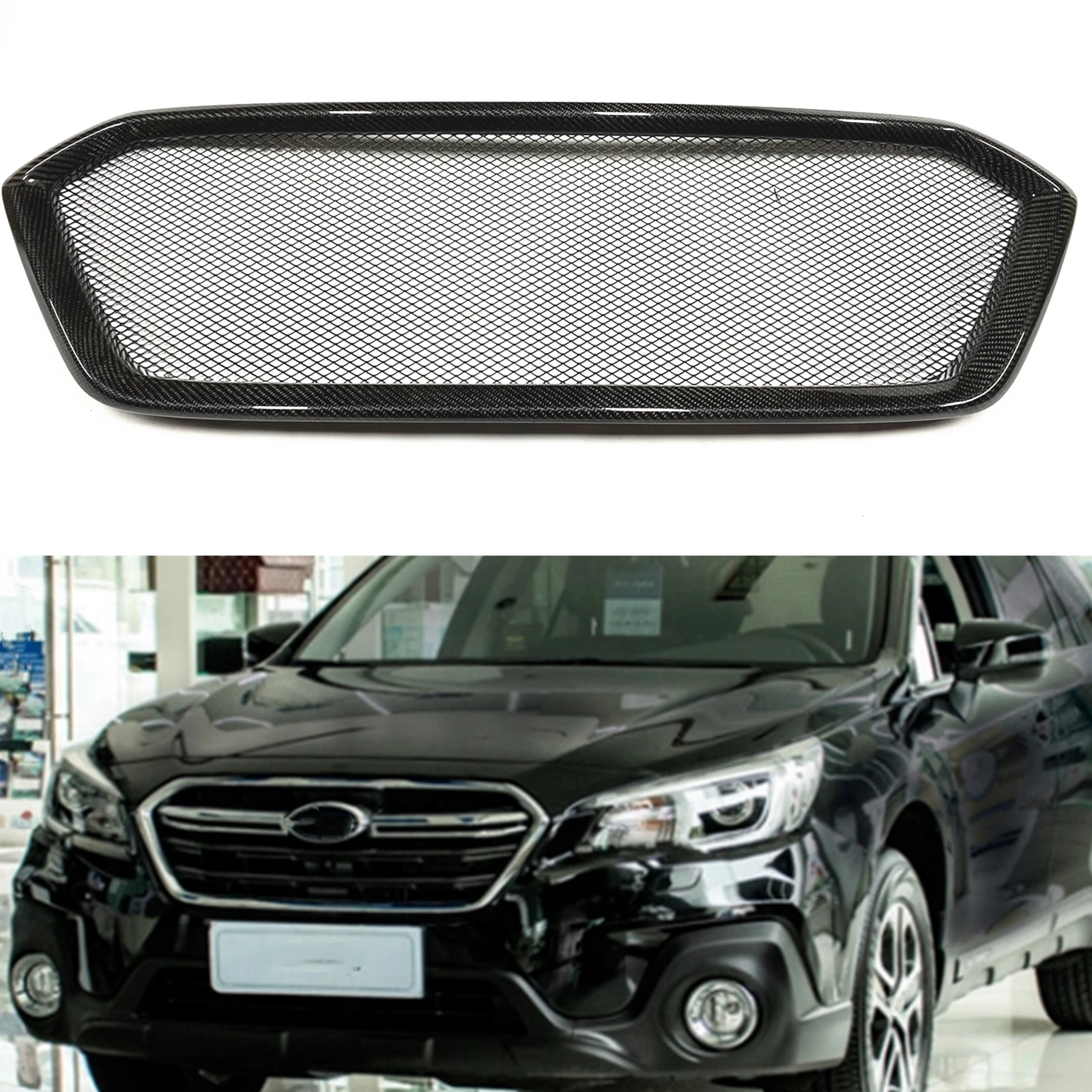 Front Grille For Subaru Outback Sport 2020 2021 2022 Fiberglass/Carbon Fiber Car Upper Bumper Hood Mesh Grid Racing Grills