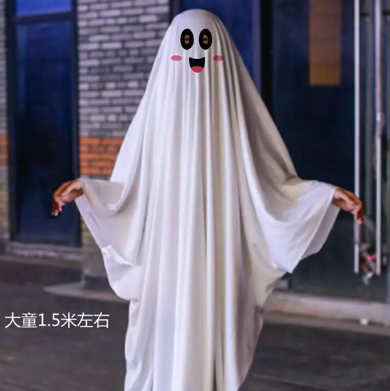 Костюм для косплея на Хэллоуин с улыбающимся лицом и черными глазами, страшный призрак, плащ для взрослых и детей, костюм для косплея, костюм для представлений