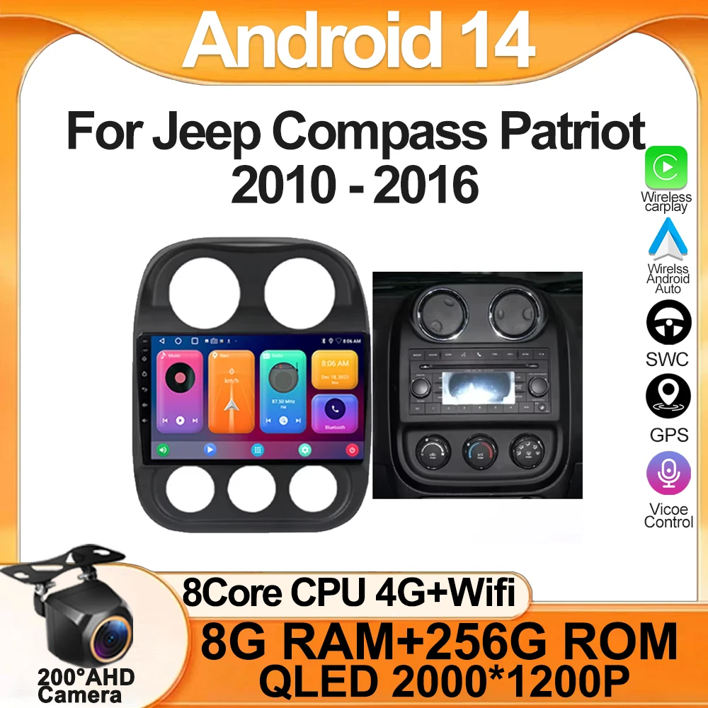 

Android 13 Car Radio For Jeep Compass Patriot 2010 - 2016 Autoradio Stereo 2 Din Player GPS Navigation Carplay DSP Head unit