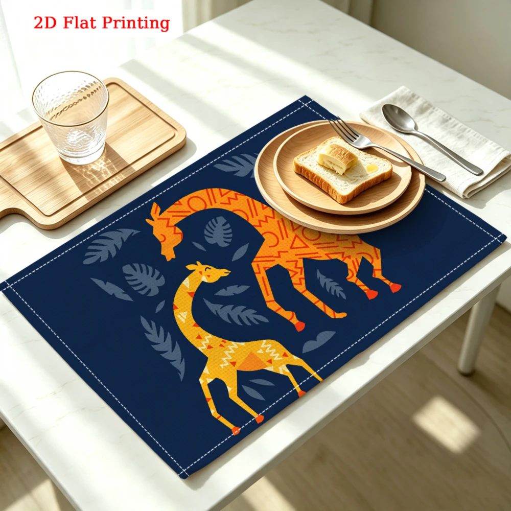 Orange Giraffe Pattern Kitchen Placemat Orange Giraffe Pattern Linen Pad Dish Coffee Cup Table Mat 1PC 30x40cm