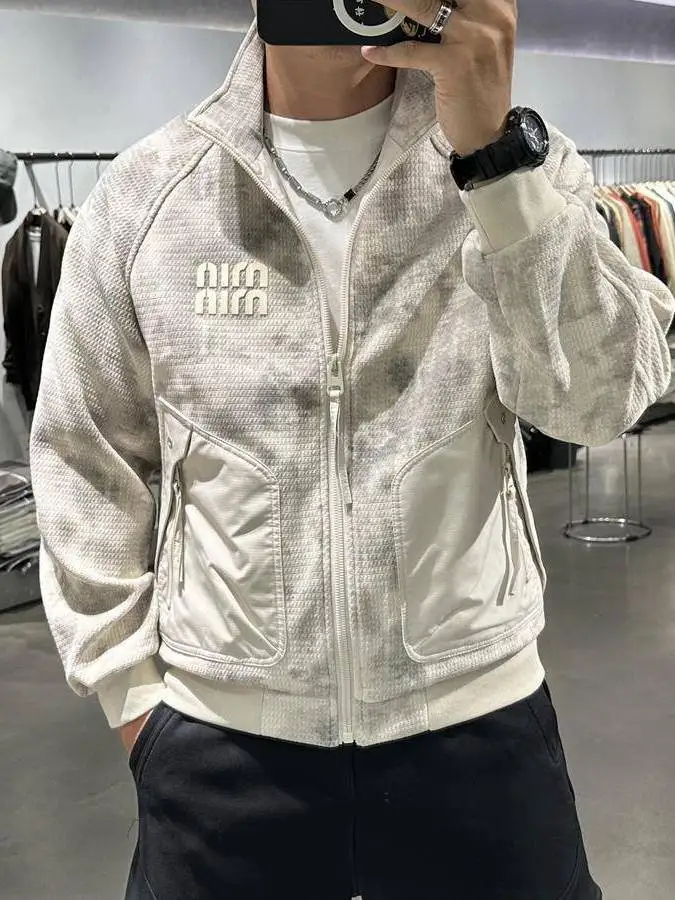 

Trendy Men's Loose Fit Zipper Jaet Spring Autumn New Sle Stand Collar Letter Casual Outerwear Workwear Sle Polyester Fiber