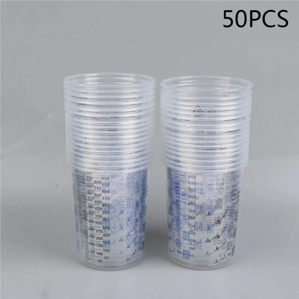 10/50PCS 600ml Disposable Paint Mixing Cup Transparent Paint Mixing Calibrated Cup Plastic Paint Mixing Cups 600ml Mixing Pots