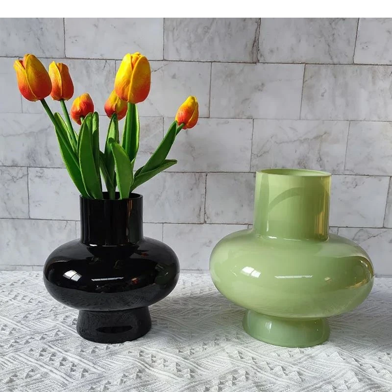 Green Pot Bellied Glass Vase Floral Arrangement Accessories Hydroponics Terrarium Flower Home Decoration