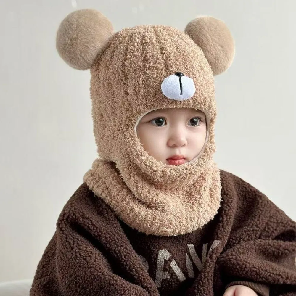 New Warm Scarf Mask Integrated Hat Windproof Cute Bear Neck Warmer Knitted Coldproof Beanie Hat Infants