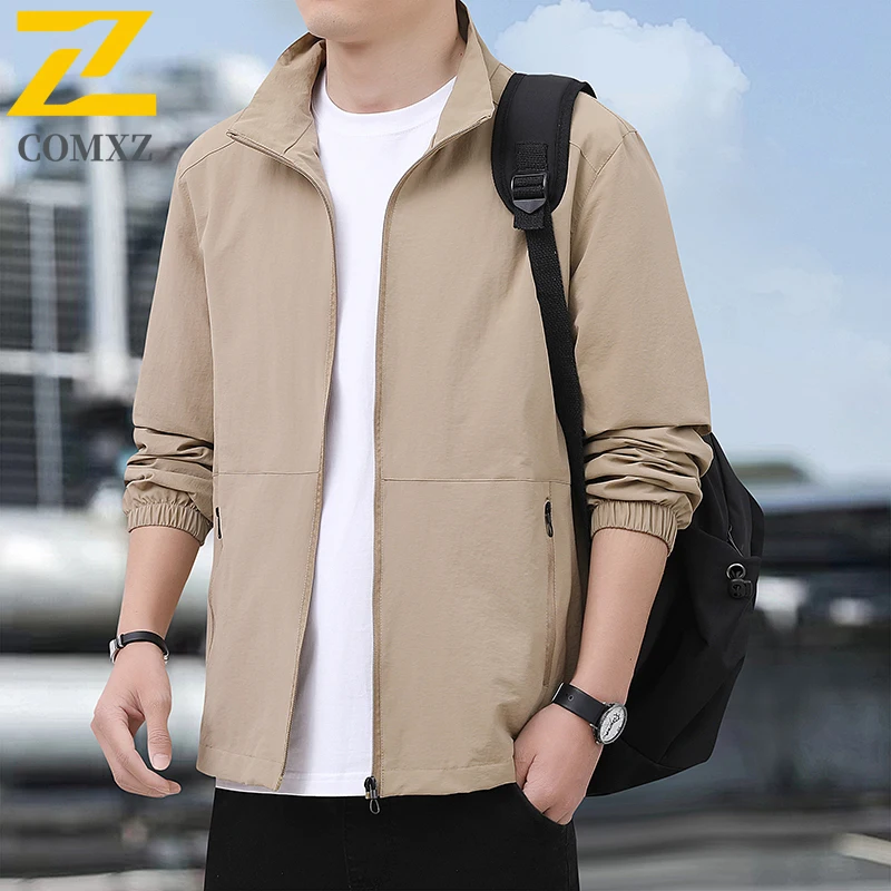 سترة EiAO للرجال بياقة واقفة على الطراز الكوري معطف كاجوال بقصة ضيقة مقاس كبير مقاوم للماء ومقاوم للرياح في الهواء الطلق للمشي لمسافات طويلة والتخييم والصيد #5