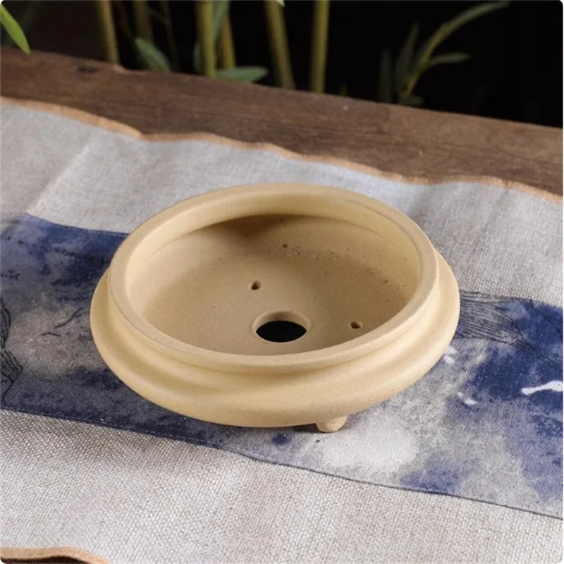 Ceramic Bonsai Pot, Flat Circle Pot, 4 Color,Purple Sand,Round Flower Pot, Home Decoration