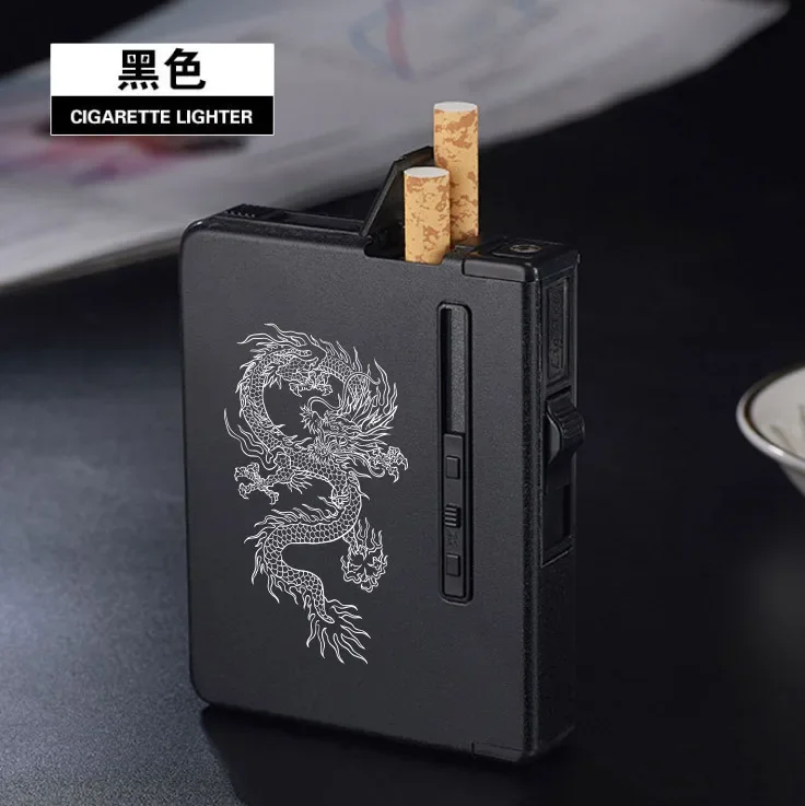 Creative Portable Metal Cigarette Case Windproof Lighter Automatic Smoking Cigarette Accessories Men\'s Gifts Cigarette Case