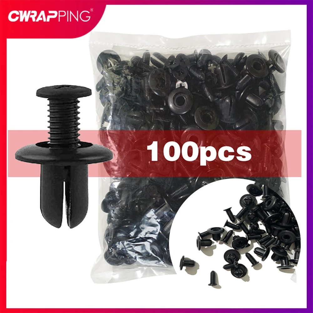 100 stücke Auto Befestigungs clips Loch Auto Kunststoff Nieten Befestigungs elemente Schraube Auto Stoßstange Kotflügel schwarz Niet Zubehör Auto Befestigungs clips