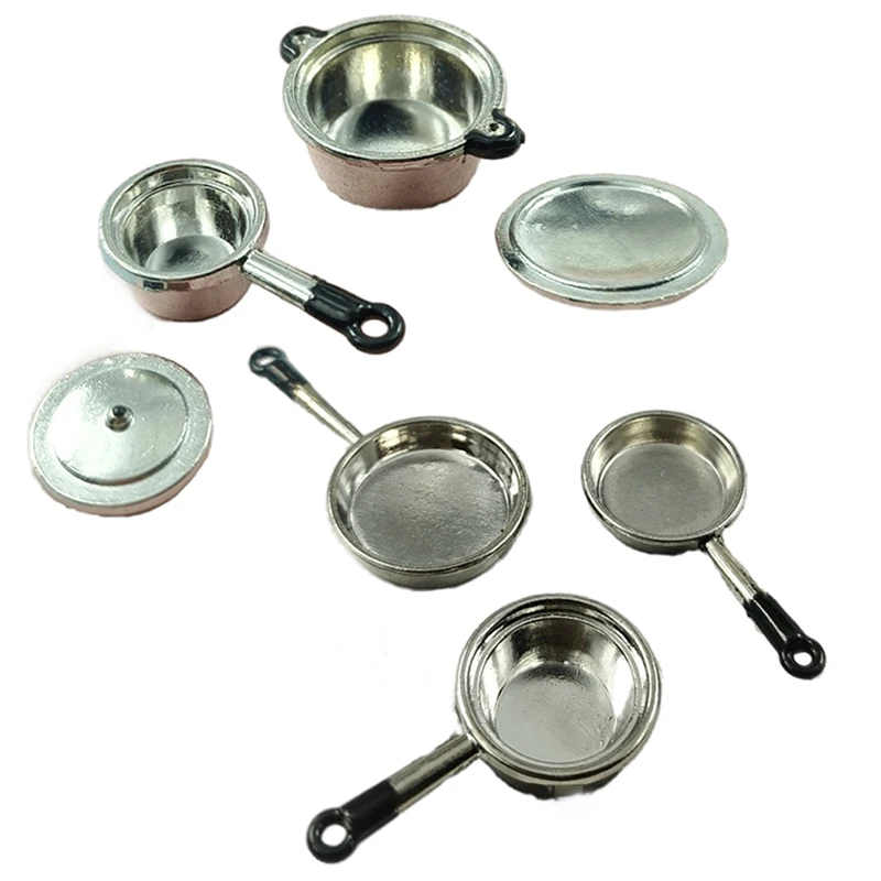 

1Set 1:12 Dollhouse Miniature Soup Pot Pan Cookware Model Kithcen Cooking Utensil Decor Kids Pretend Play Toy