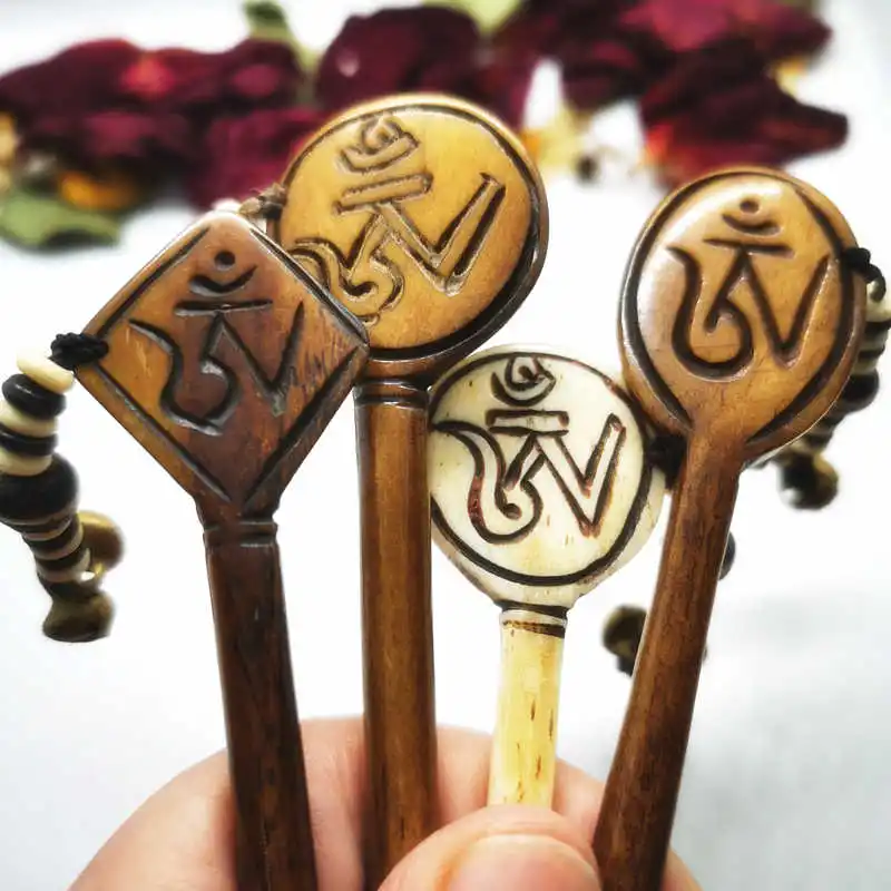 Tibet Yak Bone Hand Carved OM Hairstick for Girls Hairpins L030