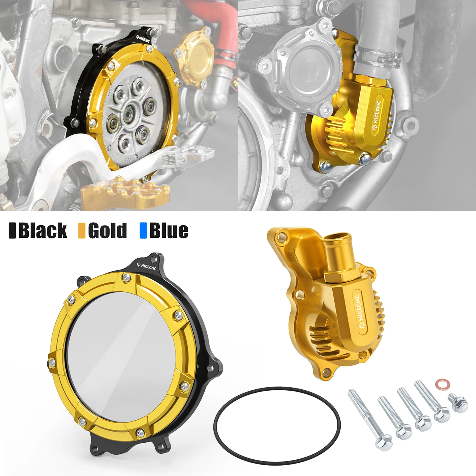 For Suzuki 2000-2024 DRZ400SM DRZ400 DRZ400E DRZ400S DR-Z 400 400E 400S 400SM Water Pump Cover & Transparent Clutch Cover Guard